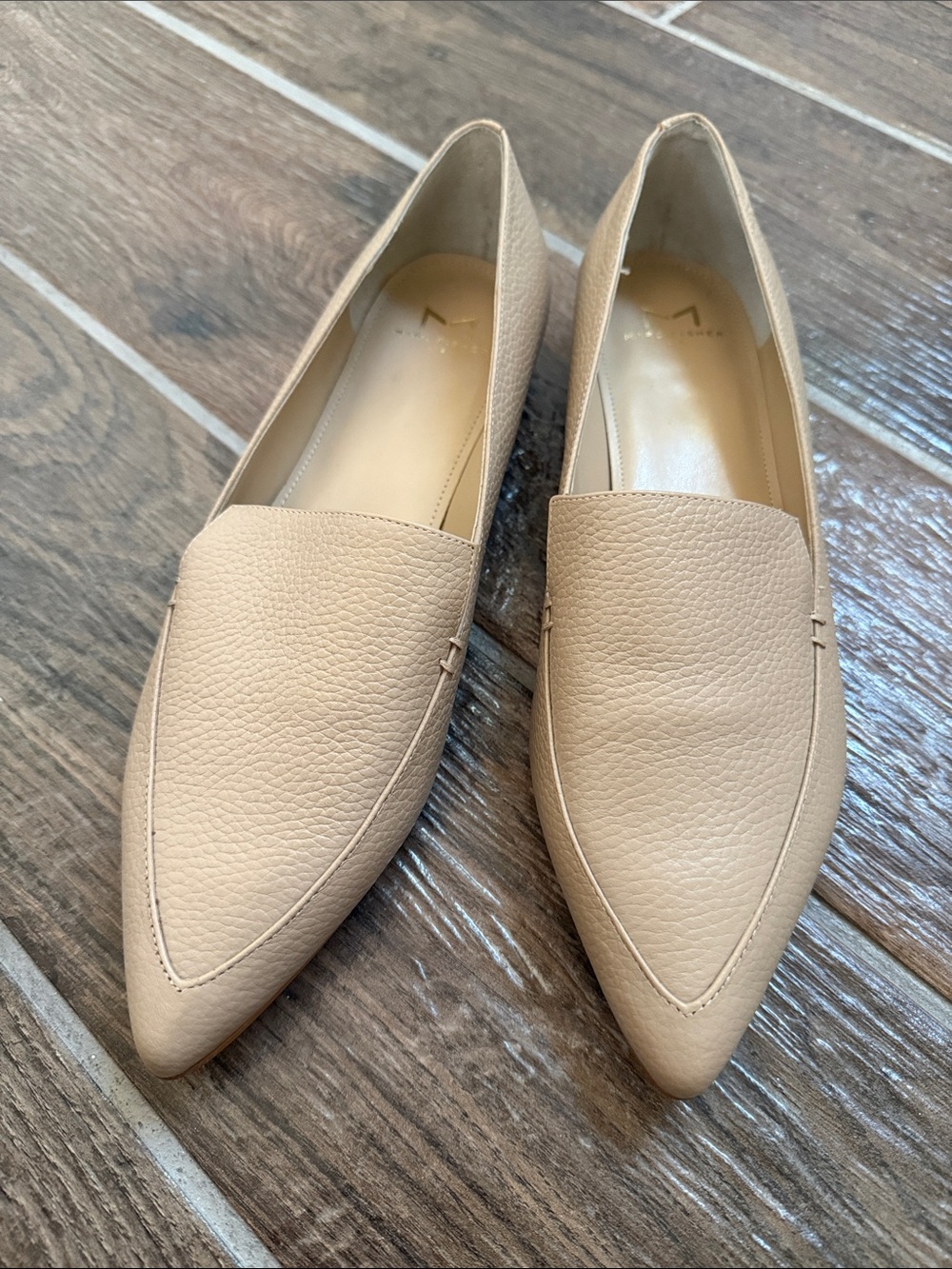 Marc Fisher Pointed-Toe Leather Flats - Beige